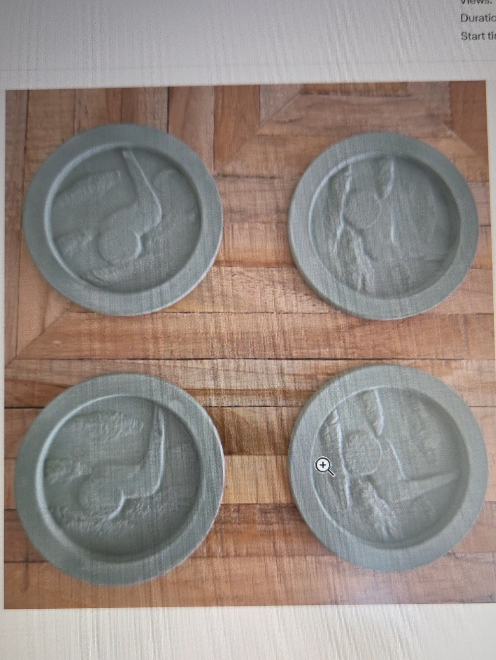 Set of 4 Round Embossed Terracotta Coasters - Sage Green Cork Back Cottagecore